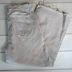 KENSIE Vintage Luxe High Rise Wide Leg Ankle Frayed Hem Cream Jeans